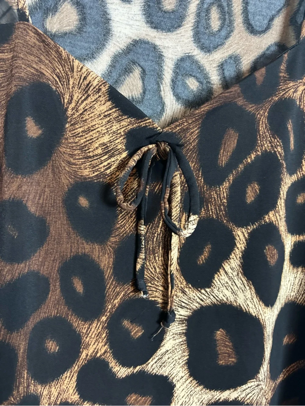 Adele & May Leopard Cheetah Print Sheer Short Sleeve Blouse Top Sheer Bow Small